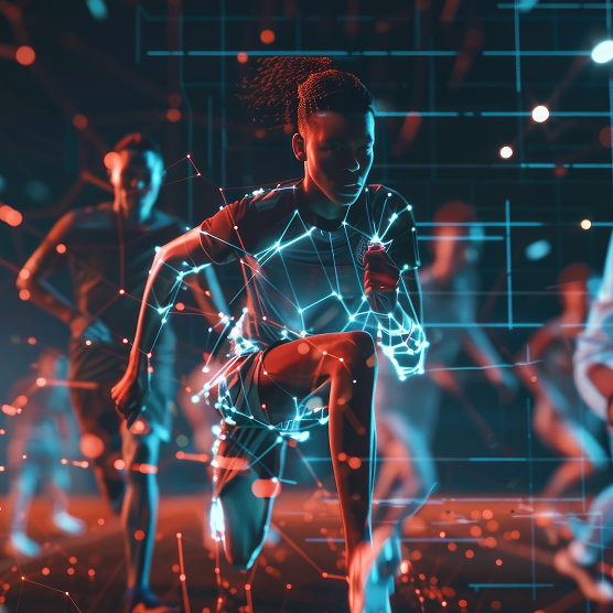 Runner tracked with motion analytics overlays