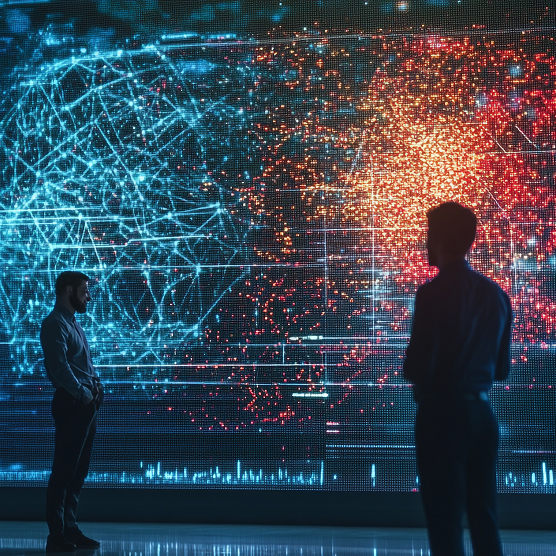 Analysts reviewing a shared performance map